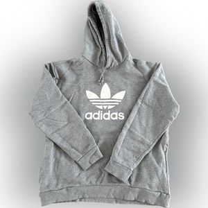 Adidas Terry cloth hooded sweatshirt w/ zippered side pockets.Large. Grey
